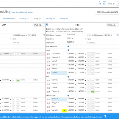 screenshot of daily staff scheduling function